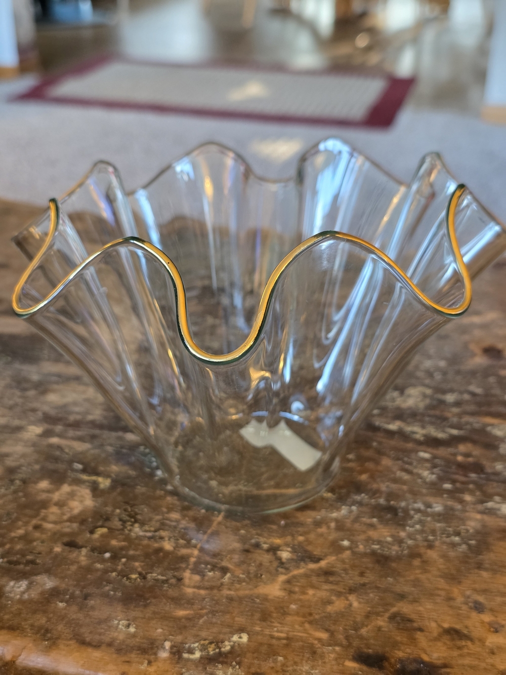 Dayton Hudson Clear Glass Ruffled Bowl with Gold-Rim Accent